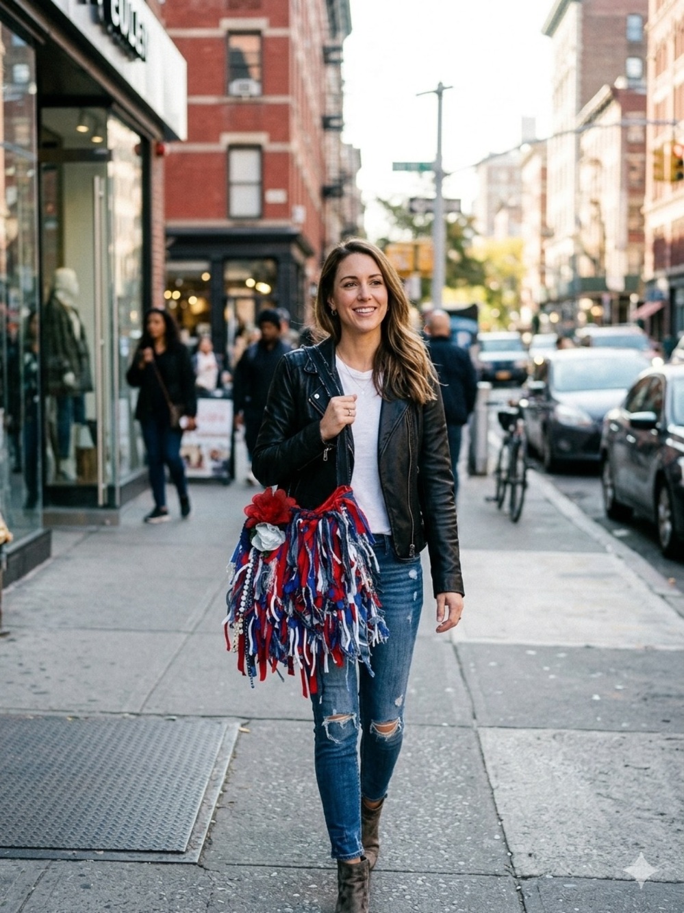 Fringe Ribbon Tote Bag - Red, Blue & White Americana